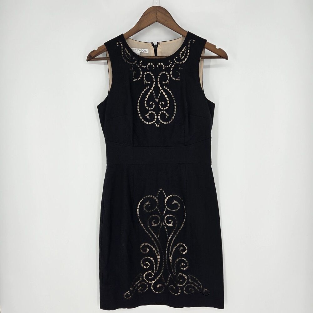 Maggie London Black Linen Blend Sheath Dress Minimalist Classic 6